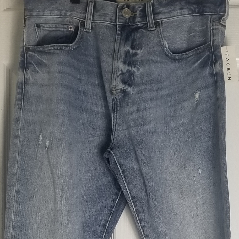 PACSUN SLIM TAPE DESTROYED JEANS